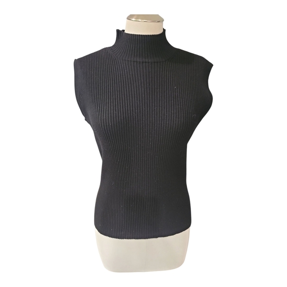 Joseph A. Qu'est-Cequecest Black Sleeveless Mock Neck Top Size L | Rayon Nylon - Picture 2 of 7